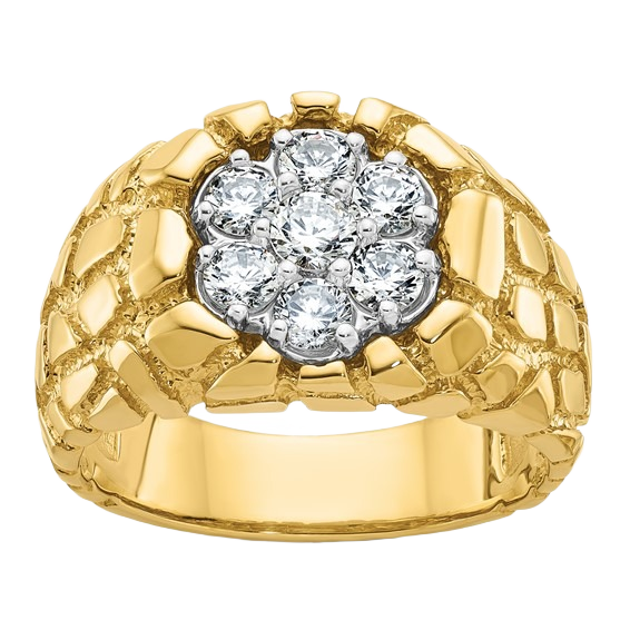 Natural Diamond Cluster Gold Nugget Ring, 1.00 ct tw