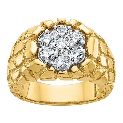 Natural Diamond Cluster Gold Nugget Ring, 1.00 ct tw