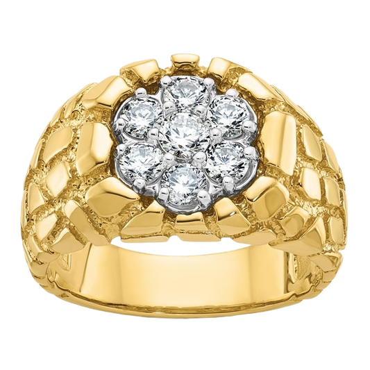 Natural Diamond Cluster Gold Nugget Ring, 1.00 ct tw