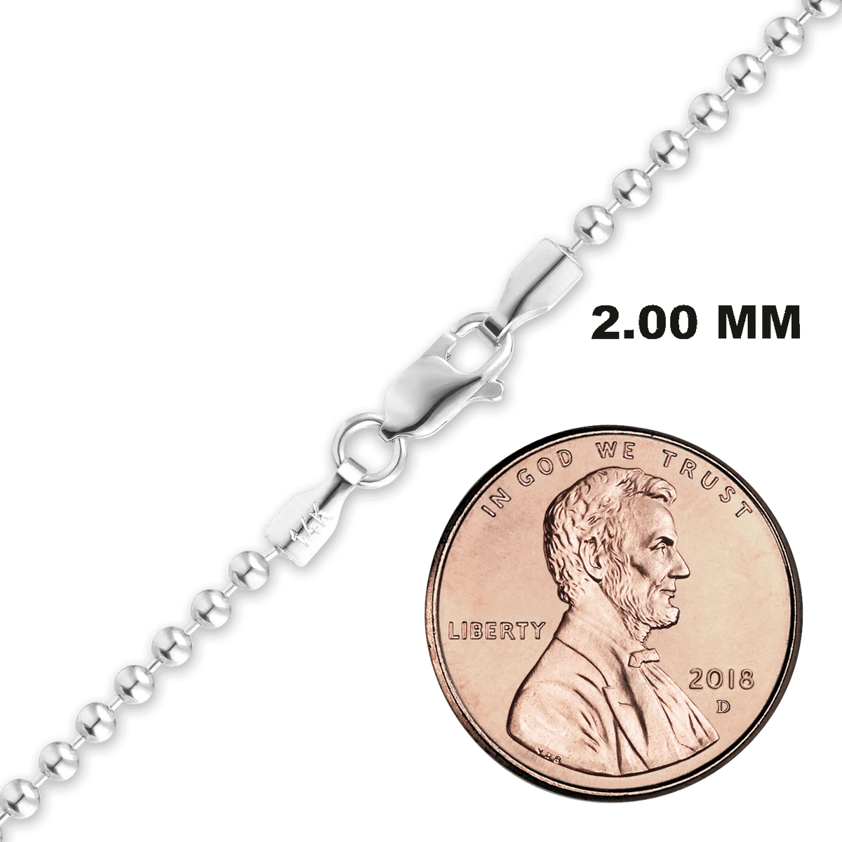 Round Bead Necklace 14K White Gold