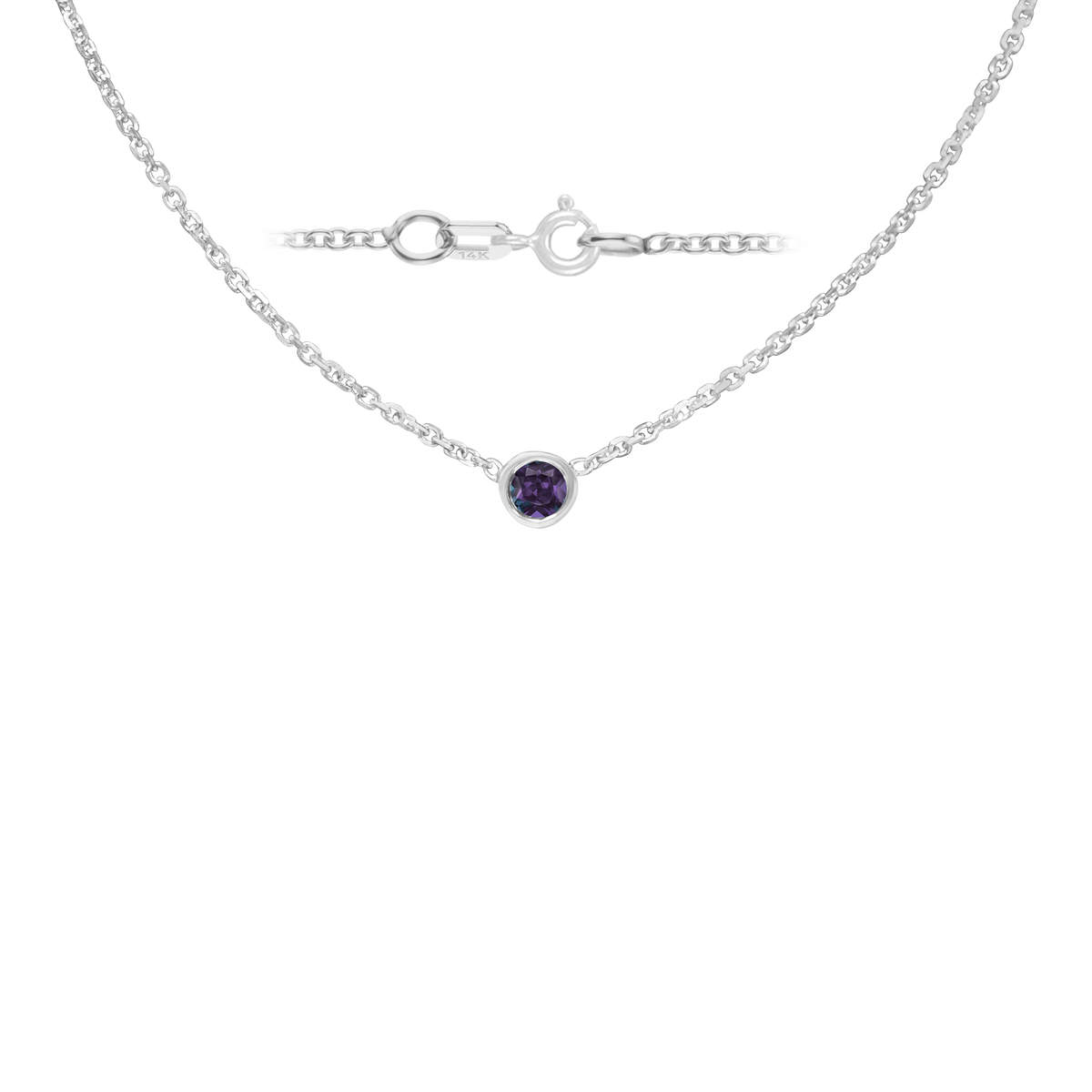 Gemstone Round Bezel Charm in 14K White Gold Necklace