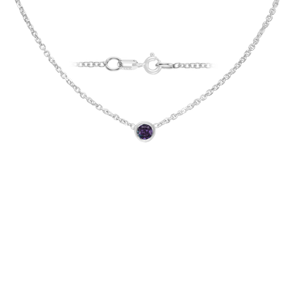 Gemstone Round Bezel Charm in 14K White Gold Necklace