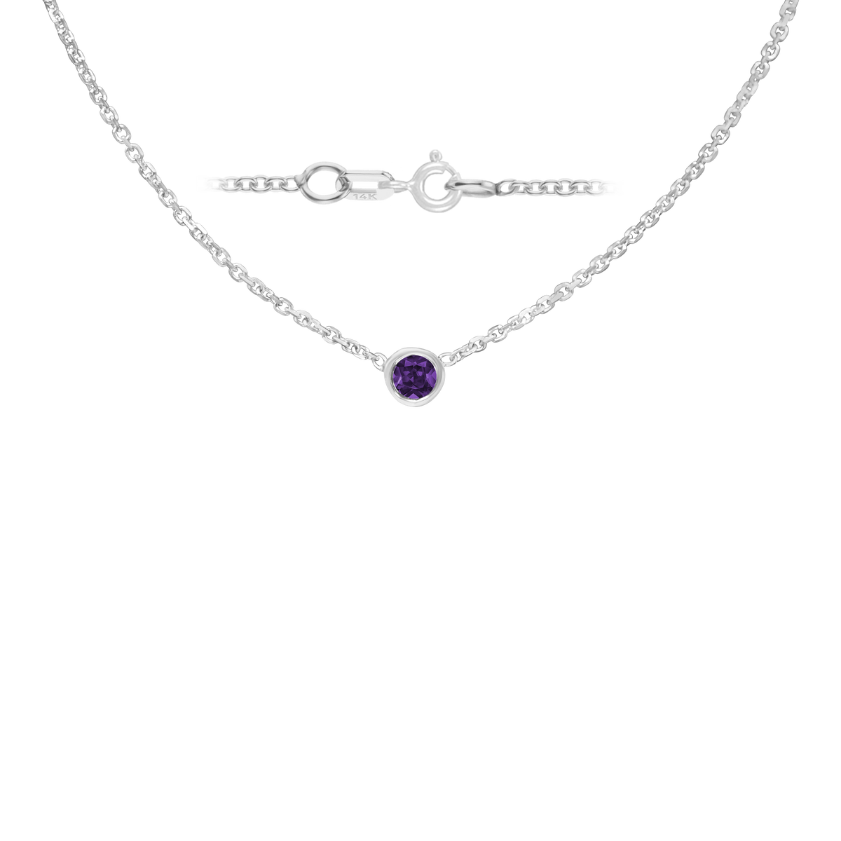 Gemstone Round Bezel Charm in 14K White Gold Necklace