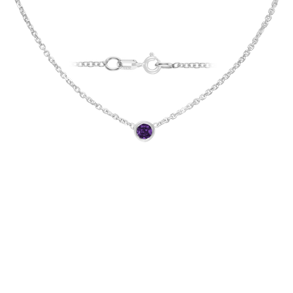 Gemstone Round Bezel Charm in 14K White Gold Necklace