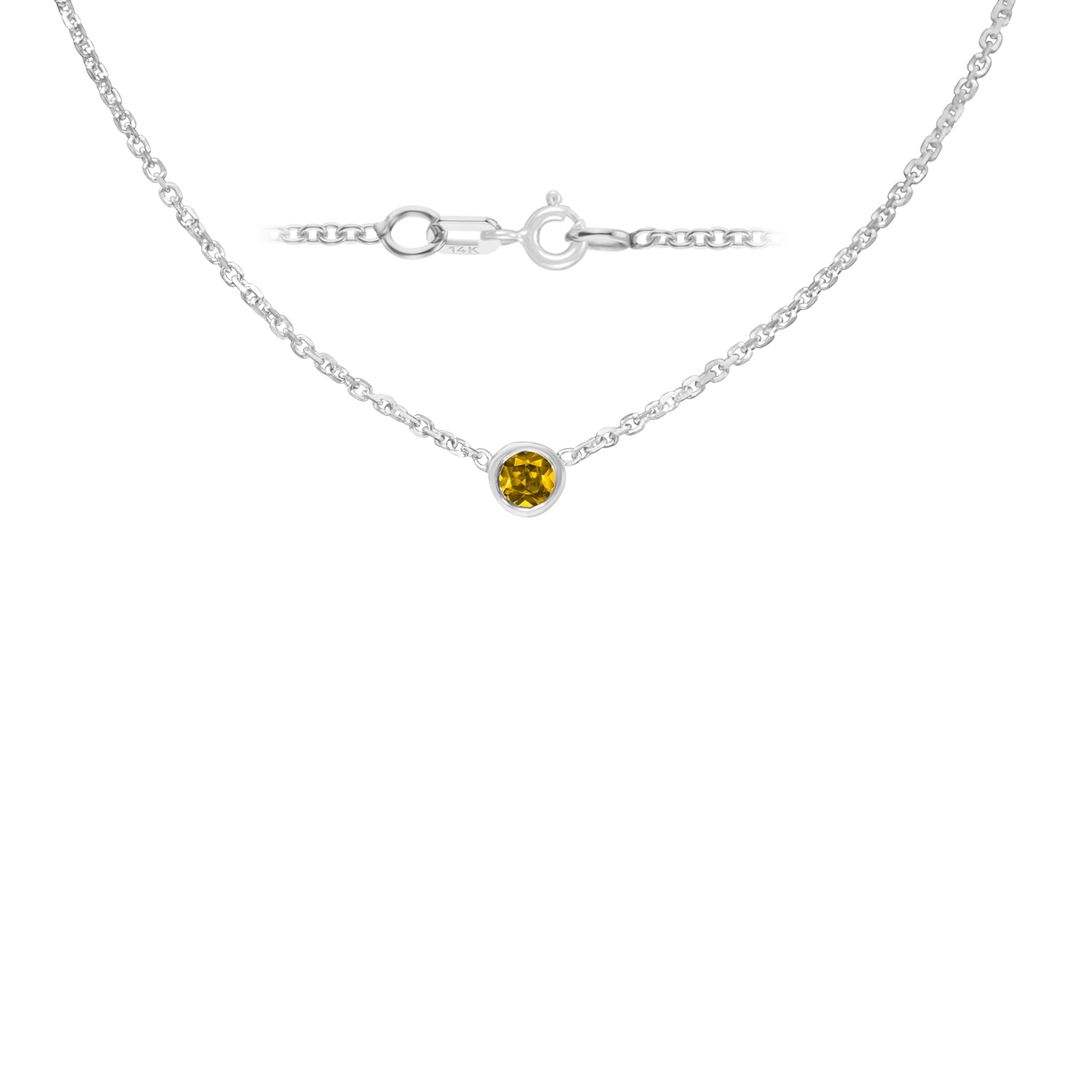 Gemstone Round Bezel Charm in 14K White Gold Necklace