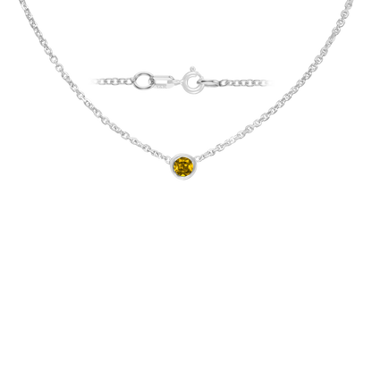 Gemstone Round Bezel Charm in 14K White Gold Necklace