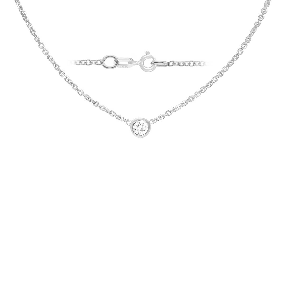 Gemstone Round Bezel Charm in 14K White Gold Necklace