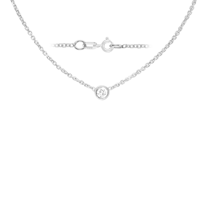 Gemstone Round Bezel Charm in 14K White Gold Necklace