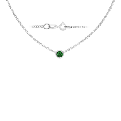 Gemstone Round Bezel Charm in 14K White Gold Necklace