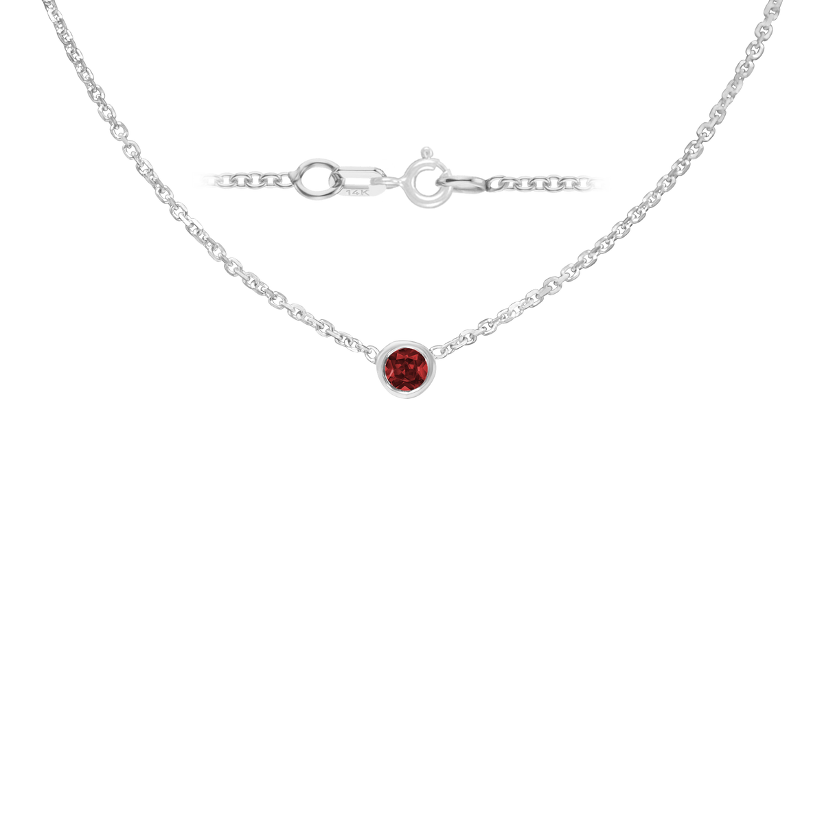Gemstone Round Bezel Charm in 14K White Gold Necklace
