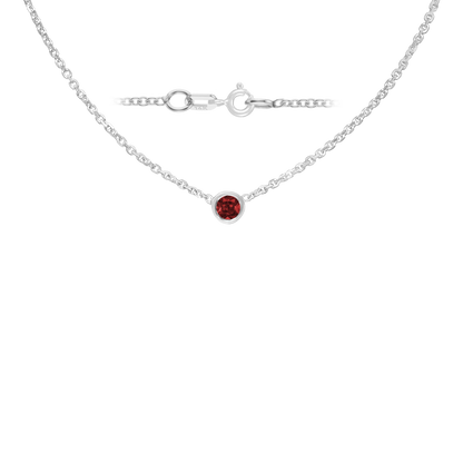 Gemstone Round Bezel Charm in 14K White Gold Necklace