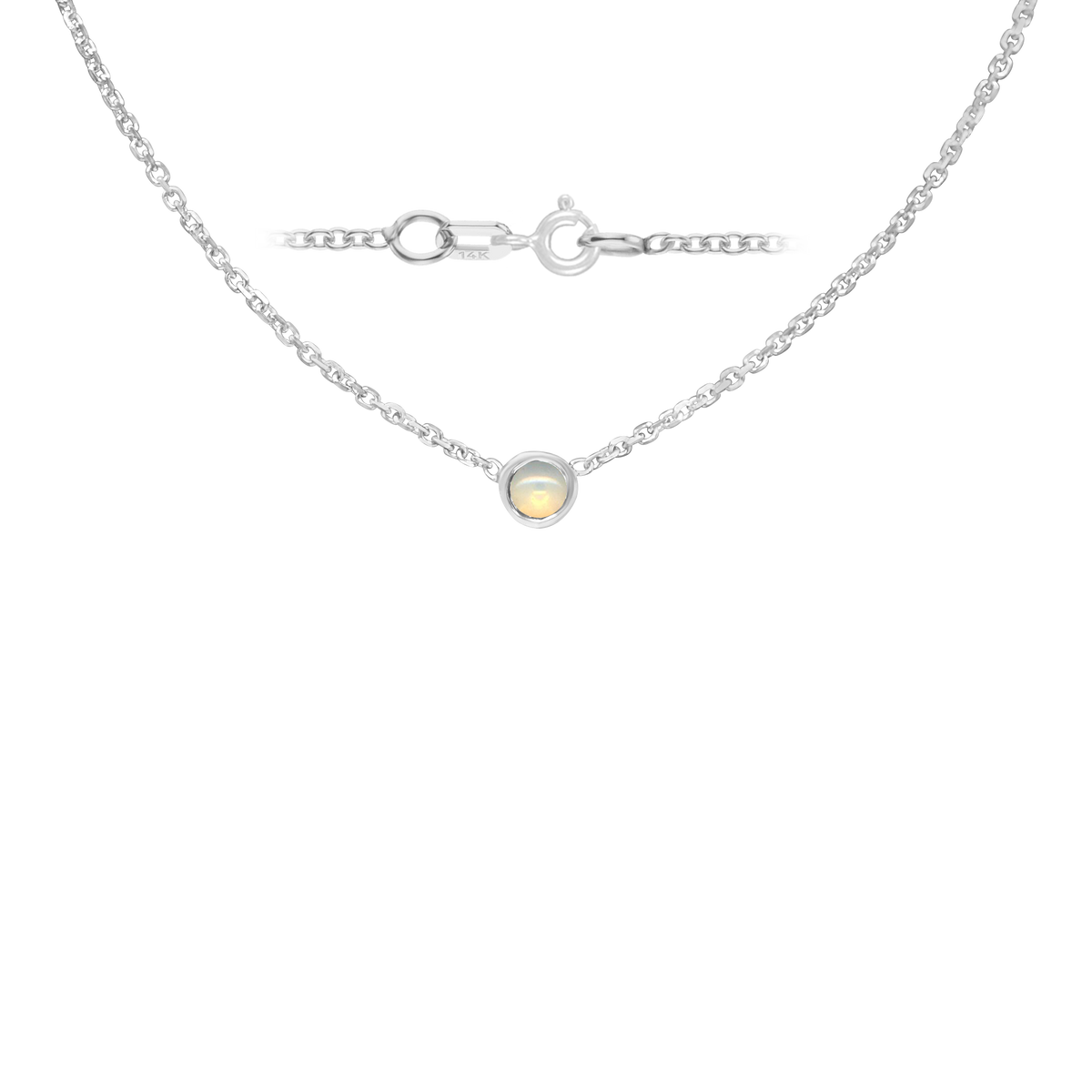 Gemstone Round Bezel Charm in 14K White Gold Necklace