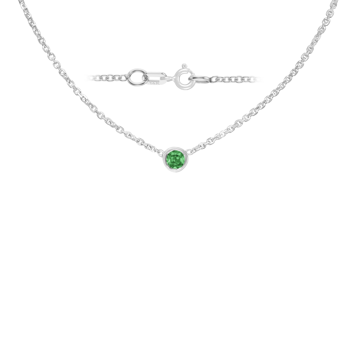 Gemstone Round Bezel Charm in 14K White Gold Necklace