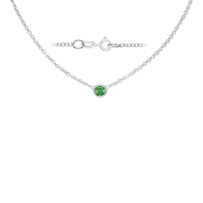Gemstone Round Bezel Charm in 14K White Gold Necklace