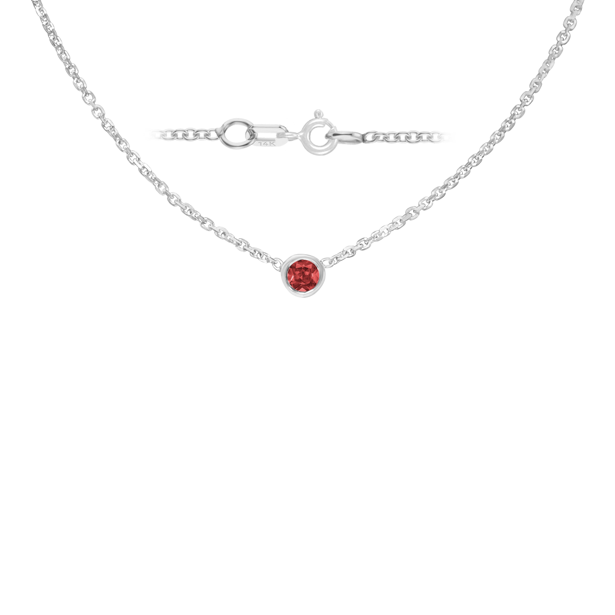 Gemstone Round Bezel Charm in 14K White Gold Necklace