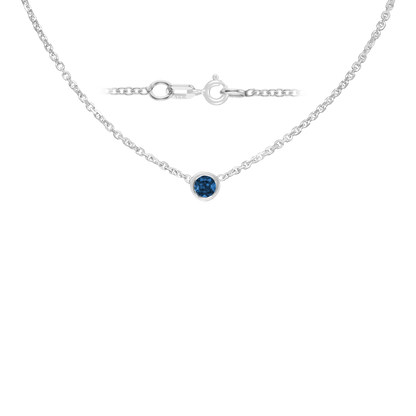 Gemstone Round Bezel Charm in 14K White Gold Necklace