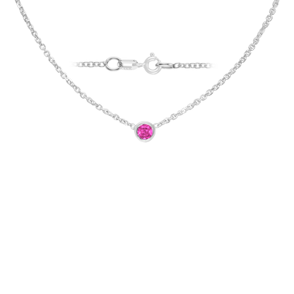 Gemstone Round Bezel Charm in 14K White Gold Necklace