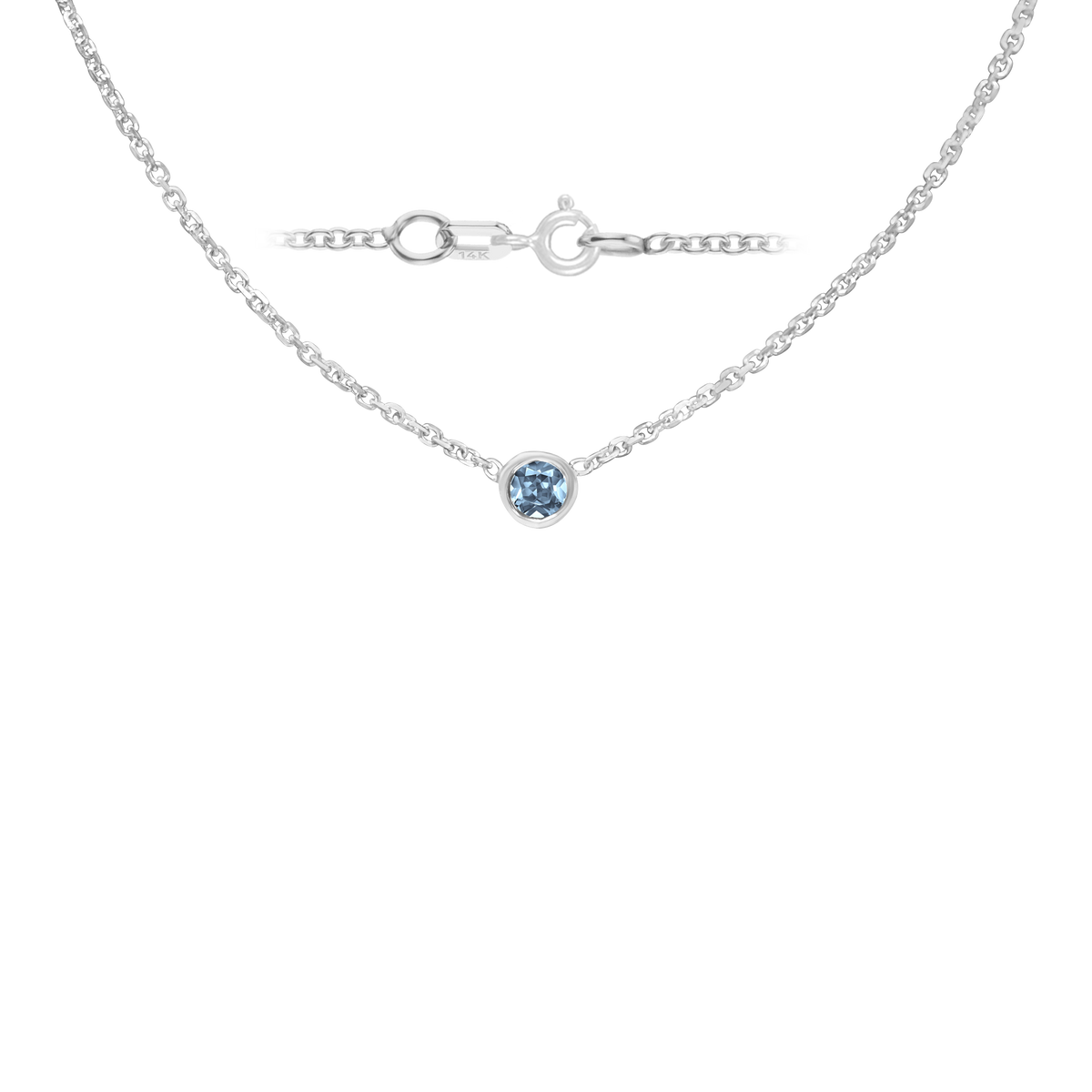 Gemstone Round Bezel Charm in 14K White Gold Necklace