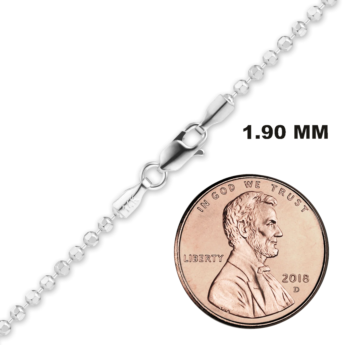Diamond Cut Round Bead Necklace 14K White Gold