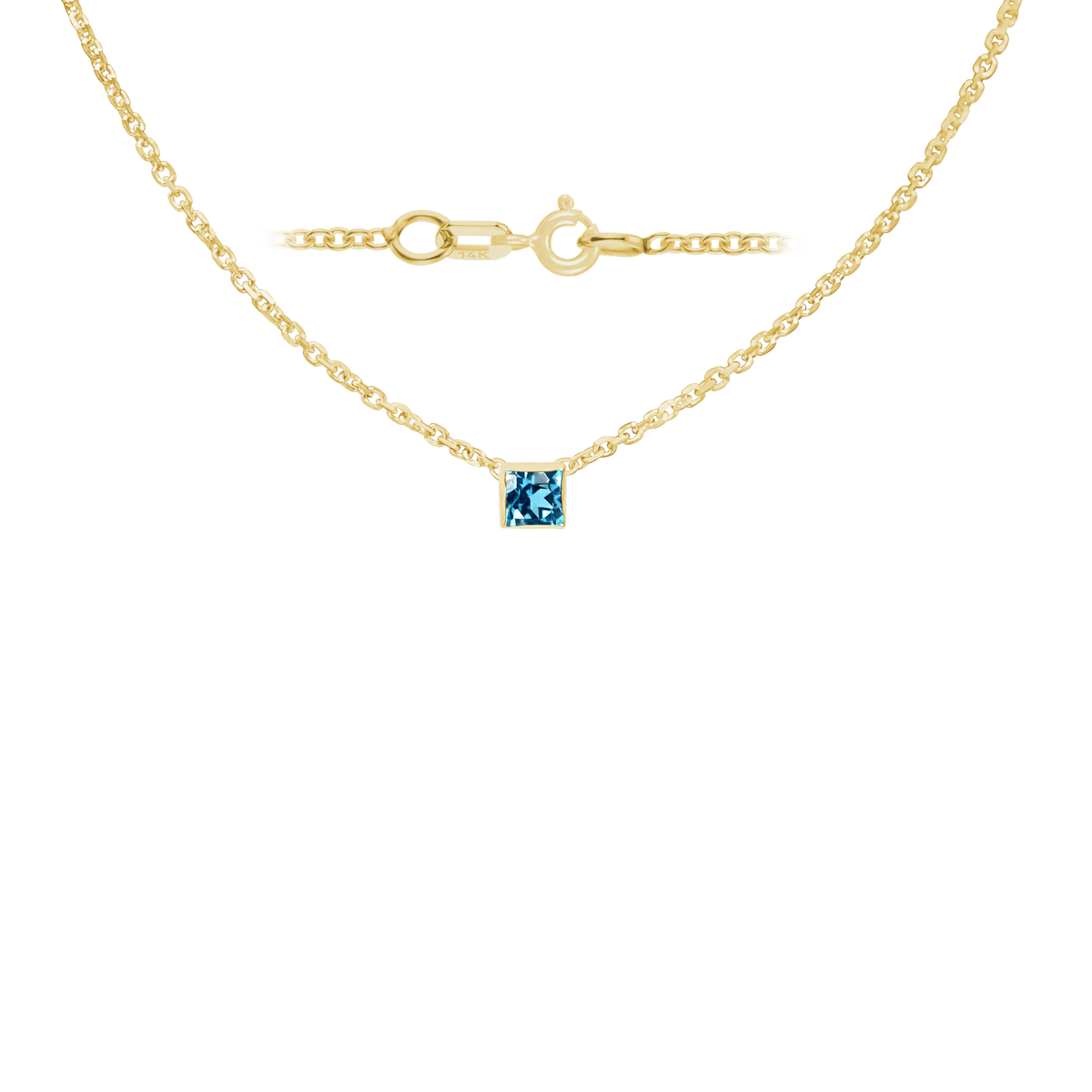 Halskette mit quadratischem Edelsteinanhänger in 14-karätigem Gelbgold