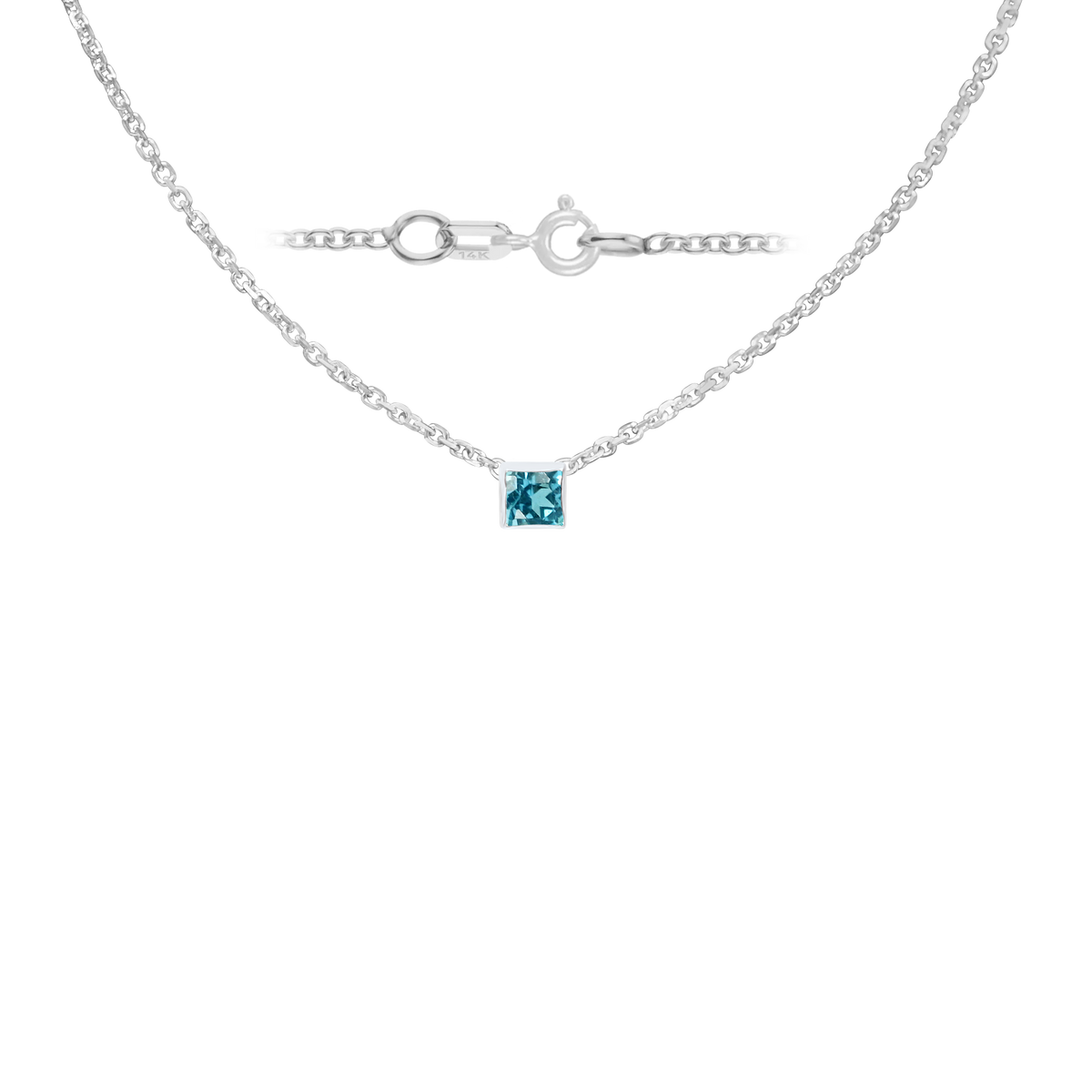 Gemstone Square Bezel Charm in 14K White Gold Necklace