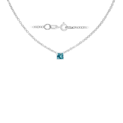 Gemstone Square Bezel Charm in 14K White Gold Necklace