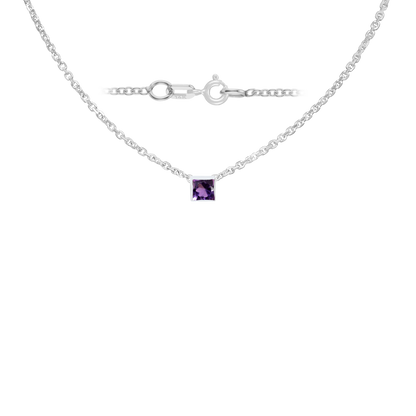 Gemstone Square Bezel Charm in 14K White Gold Necklace