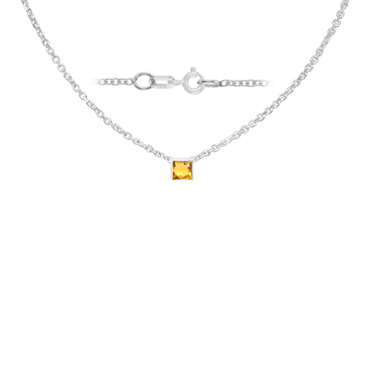 Gemstone Square Bezel Charm in 14K White Gold Necklace