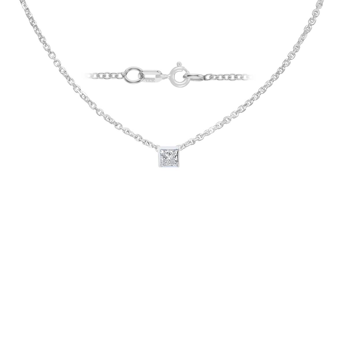 Gemstone Square Bezel Charm in 14K White Gold Necklace