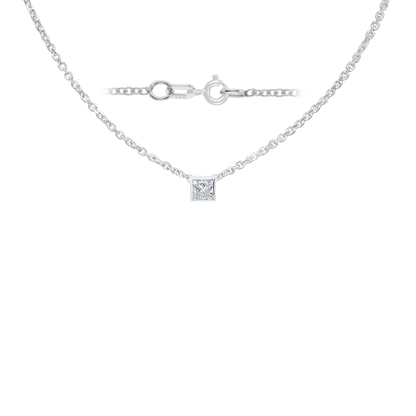 Gemstone Square Bezel Charm in 14K White Gold Necklace