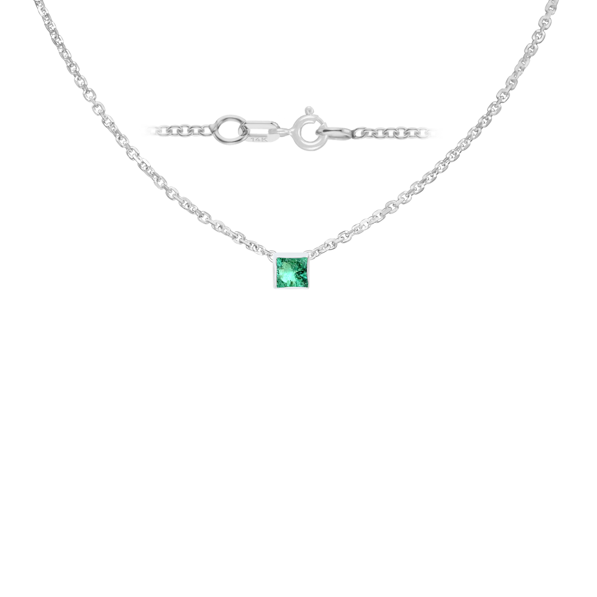 Gemstone Square Bezel Charm in 14K White Gold Necklace