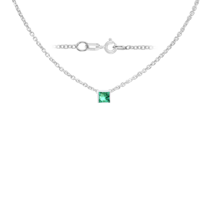Gemstone Square Bezel Charm in 14K White Gold Necklace