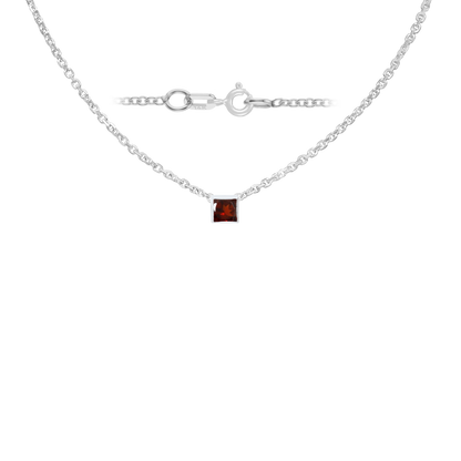 Gemstone Square Bezel Charm in 14K White Gold Necklace