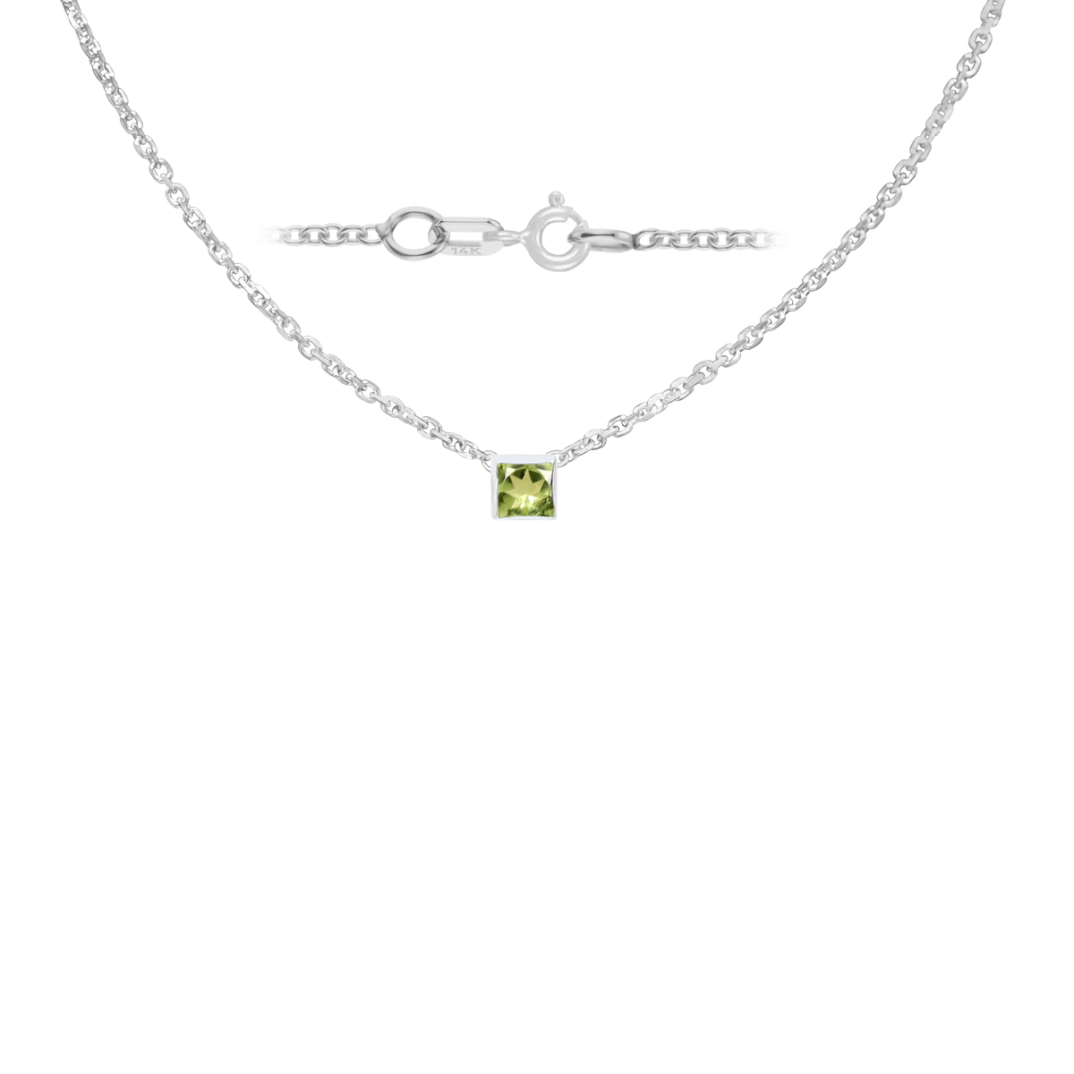 Gemstone Square Bezel Charm in 14K White Gold Necklace