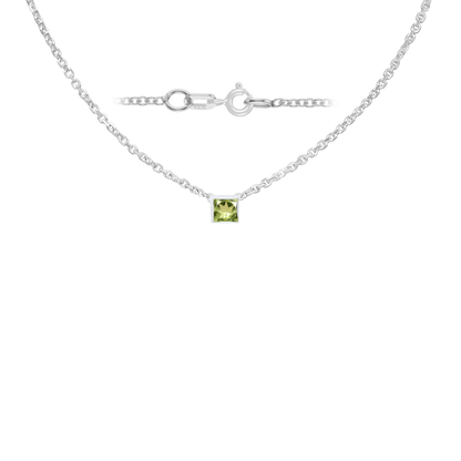 Gemstone Square Bezel Charm in 14K White Gold Necklace