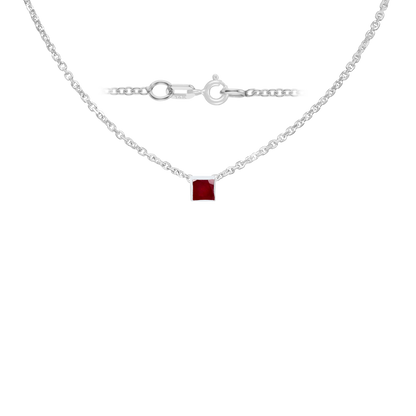 Gemstone Square Bezel Charm in 14K White Gold Necklace