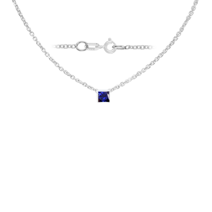 Gemstone Square Bezel Charm in 14K White Gold Necklace