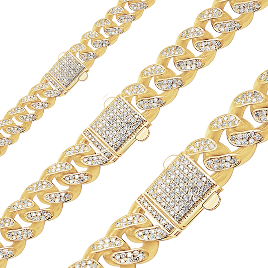 Handmade Cuban Curb Bracelet with Diamonds in 14K yellow gold