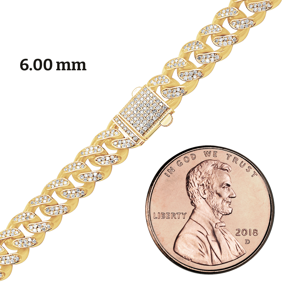 Handgefertigtes, halbmassives kubanisches Panzerarmband mit Diamanten in 14-karätigem Gelbgold