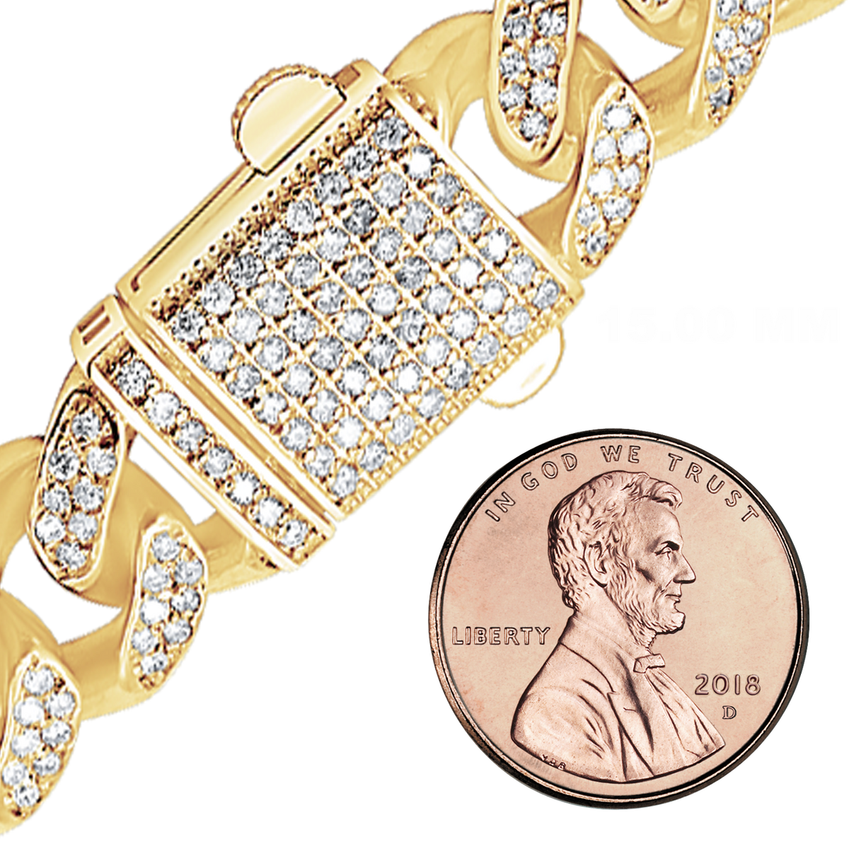 Handgefertigtes, halbmassives kubanisches Panzerarmband mit Diamanten in 14-karätigem Gelbgold
