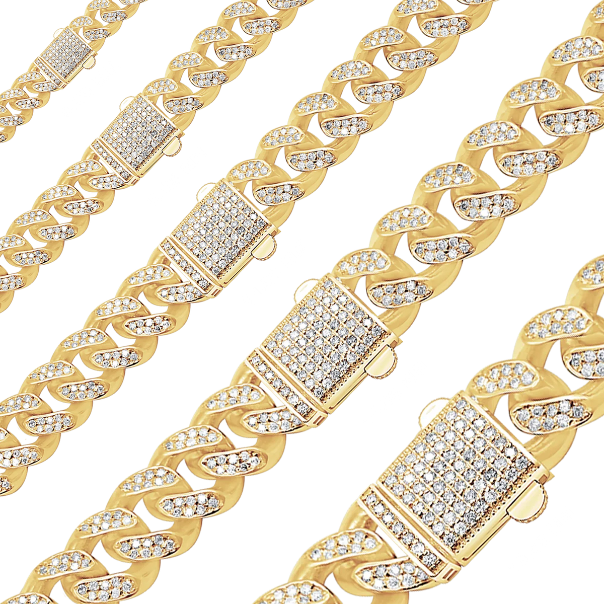 Handmade Semi-Solid Cuban Curb Bracelet with Diamonds in 14K yellow gold