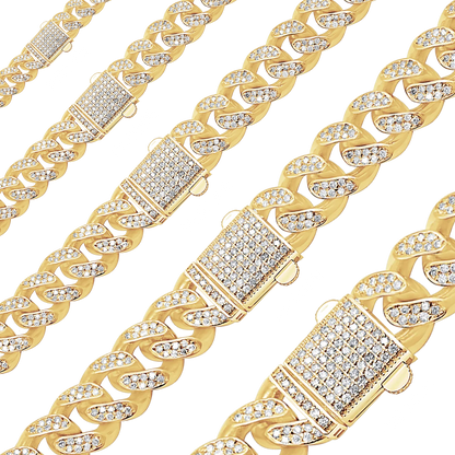 Handmade Semi-Solid Cuban Curb Bracelet with Diamonds in 14K yellow gold