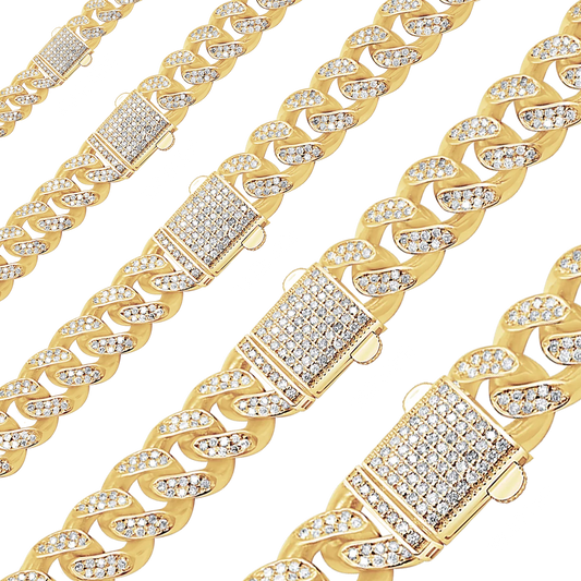 Handmade Semi-Solid Cuban Curb Bracelet with Diamonds in 14K yellow gold