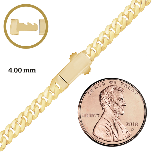 Handgefertigtes, halbmassives kubanisches Panzerarmband aus 14-karätigem Gelbgold