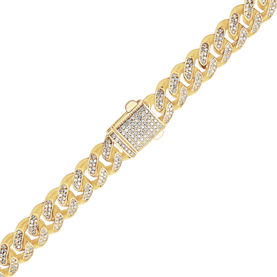 Handmade Cuban Curb Bracelet with Diamonds in 14K yellow gold