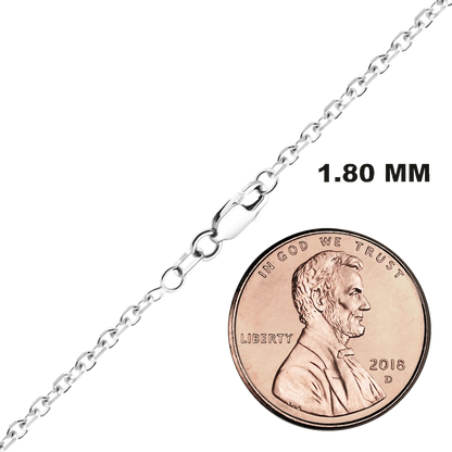 Diamond Cut Round Cable Necklace 18K White Gold