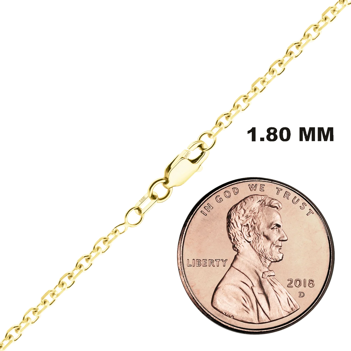 Diamond Cut Round Cable Necklace 18K Yellow Gold