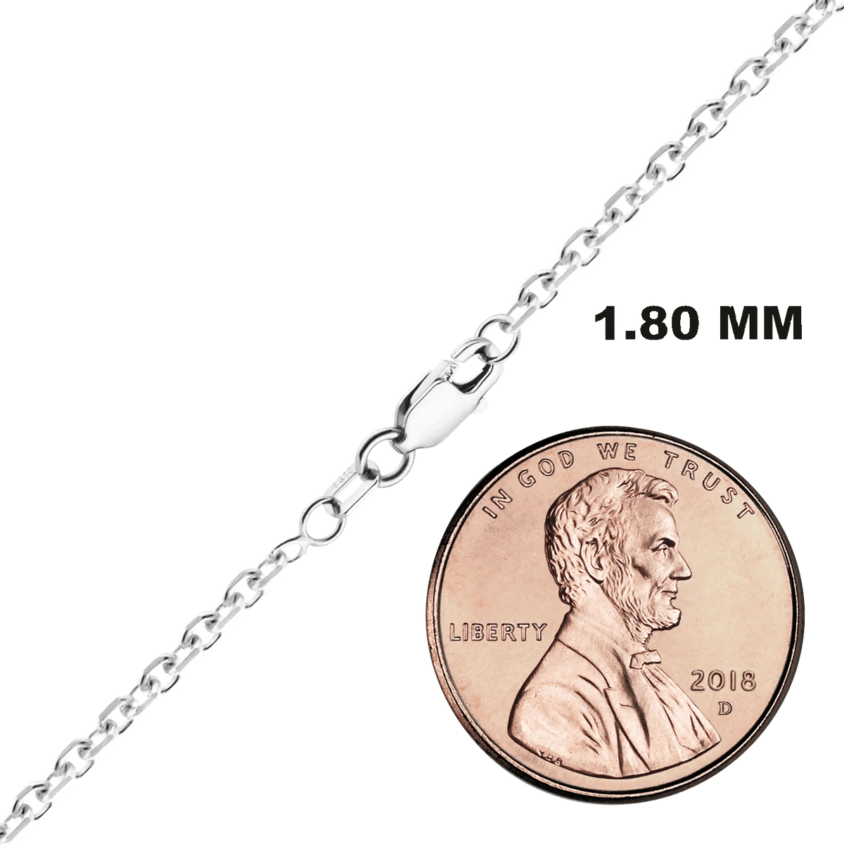 Diamond Cut Round Cable Necklace 14K White Gold