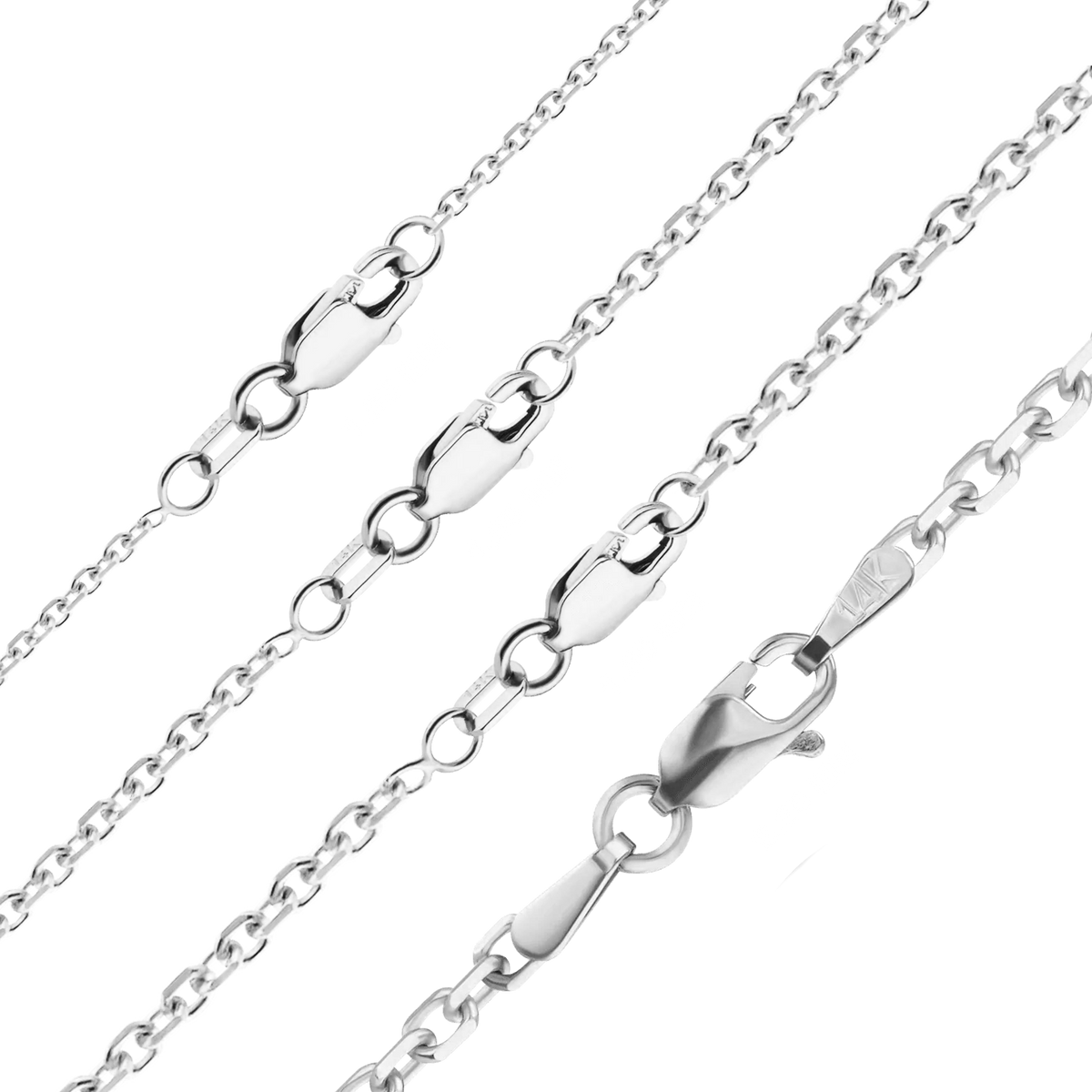 Diamond Cut Round Cable Bracelet in 14K White Gold