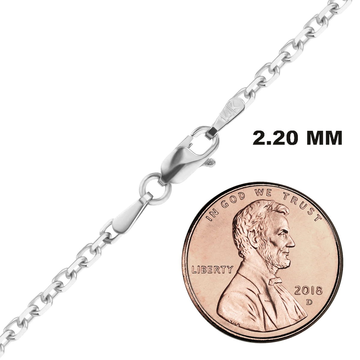Diamond Cut Round Cable Necklace 14K White Gold